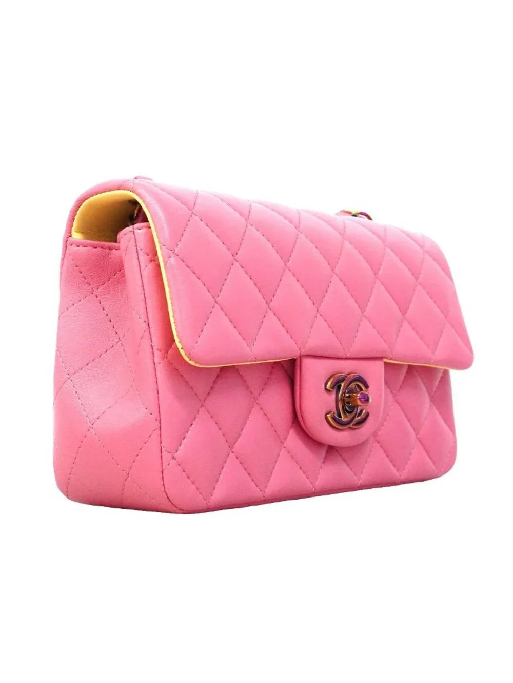 Chanel Shoulder Bag Quilted Lambskin Pink Champagne Gold
